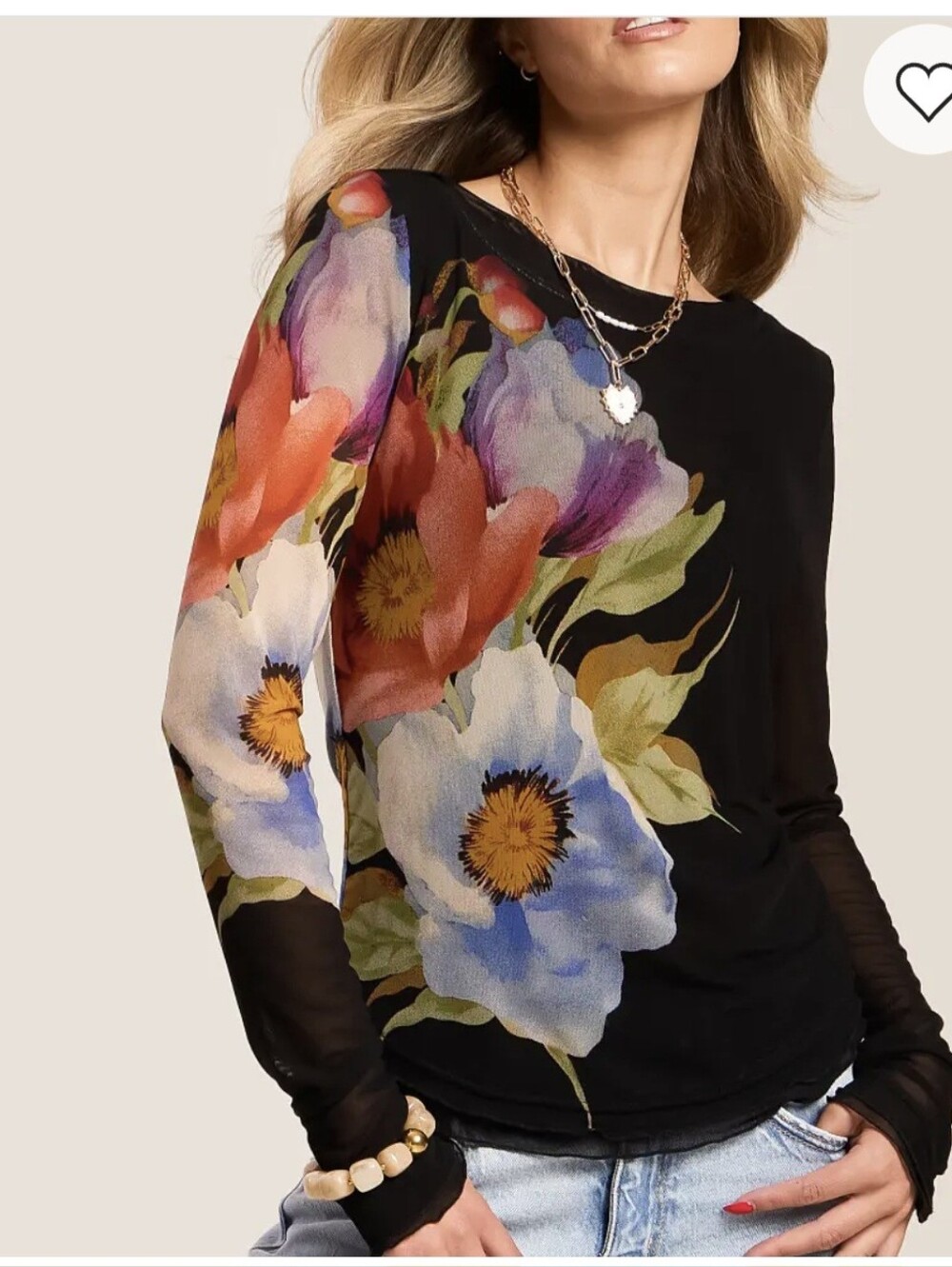 Free People Black Lilly Floral Printed Boat Neck Long Sleeve Mesh Top NWT $78 - Picture 6 of 10